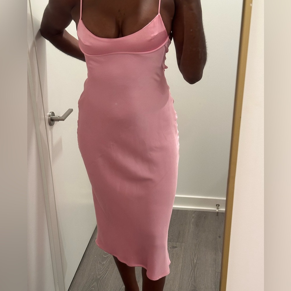 Zara Pink Bodycon Midi Dress Scoop Neck